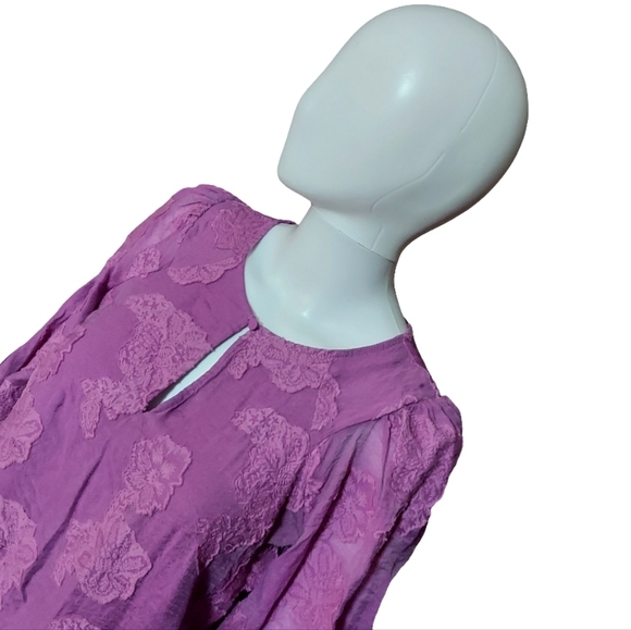 LOFT Floral Jacquard Keyhole Blouse In Violet - Picture 3 of 12